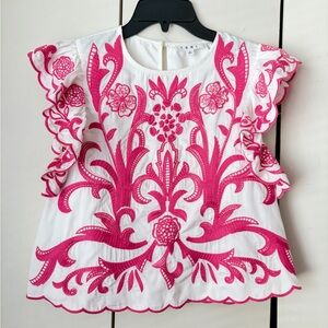 THML White Blouse with Pink Embroidery
